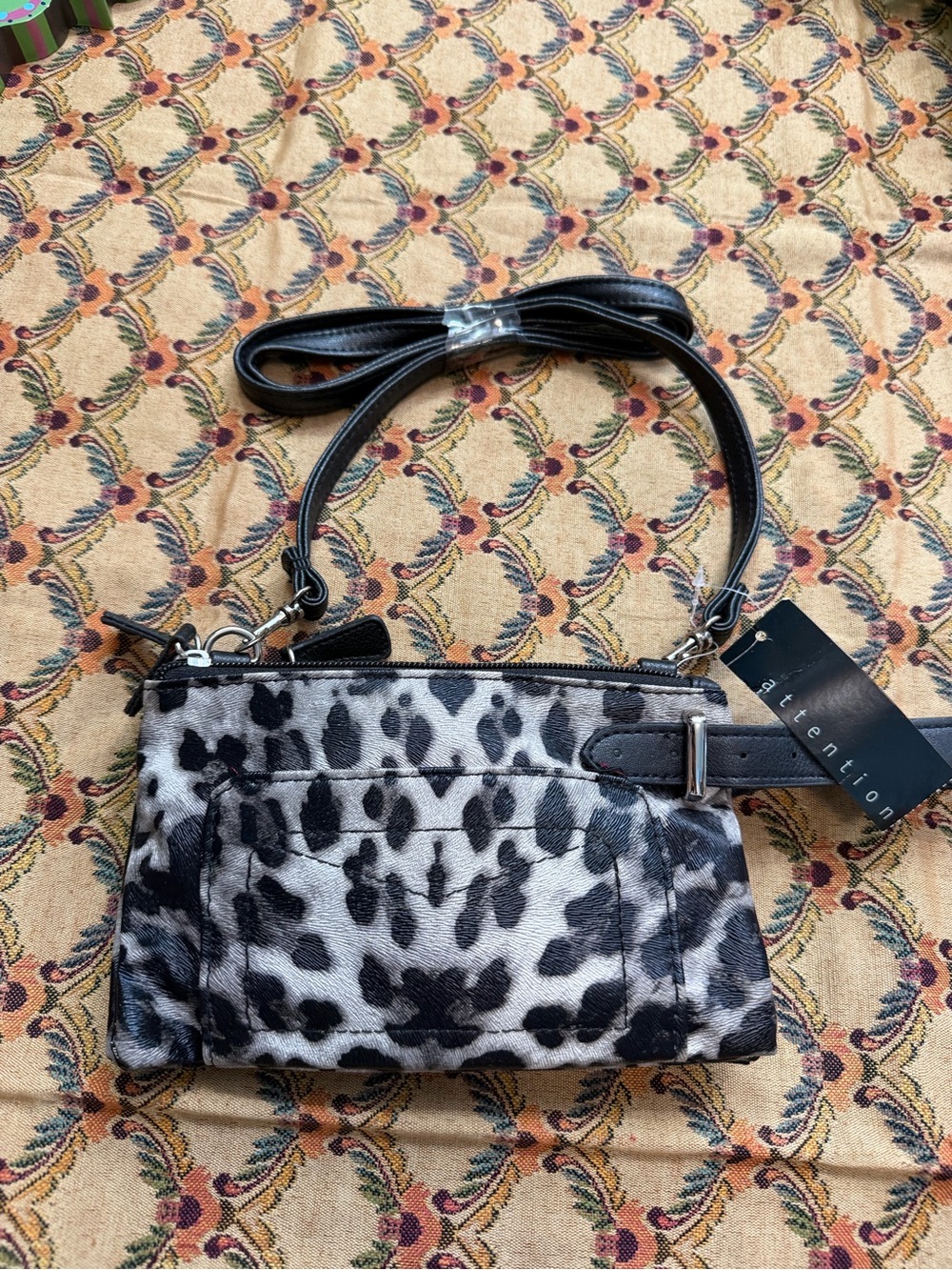 Black and White Leopard Print Crossbody Bag/ wristlet